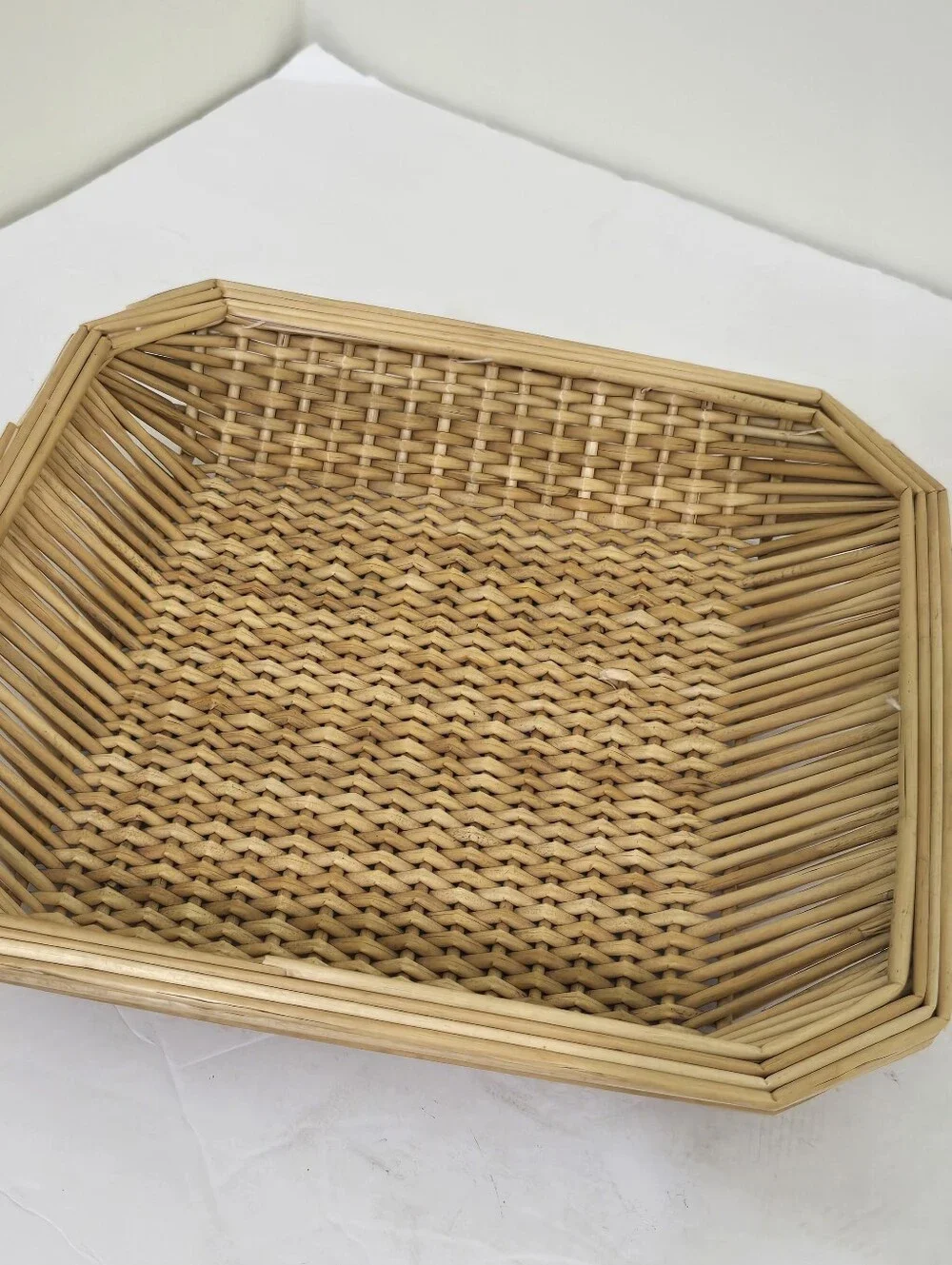 vintage Square Wicker Basket Tray Wall Decor Woven Straw Boho Disco Hippie